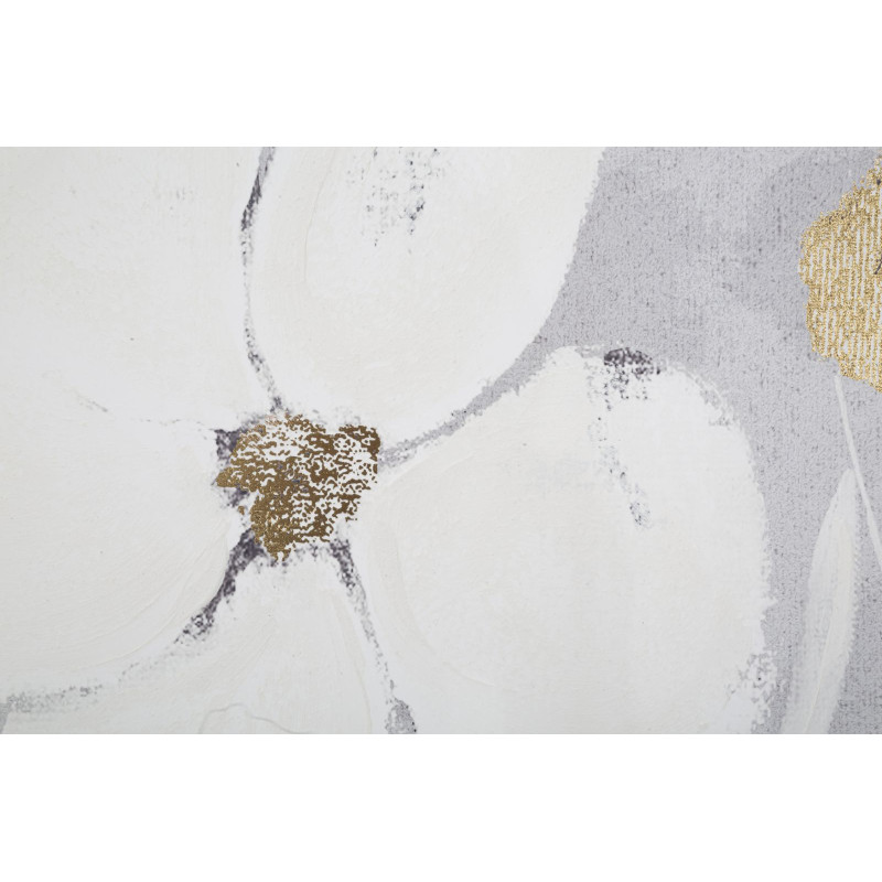 Toile murale imprimée et peinte Fleurs Blanc Doré 80x120 Flowery 