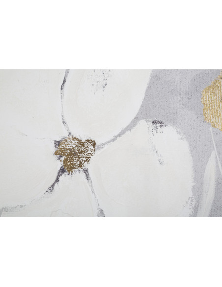 Toile murale imprimée et peinte Fleurs Blanc Doré 80x120 Flowery 
