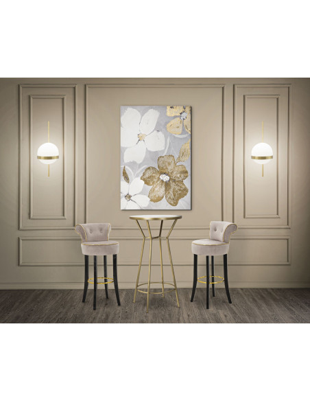 Toile murale imprimée et peinte Fleurs Blanc Doré 80x120 Flowery 