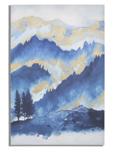 Toile murale imprimée et peinte Arbres et Montagnes Bleu Blanc Doré 80x120 Mountain  