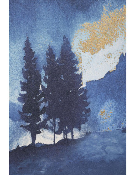 Toile murale imprimée et peinte Arbres et Montagnes Bleu Blanc Doré 80x120 Mountain  