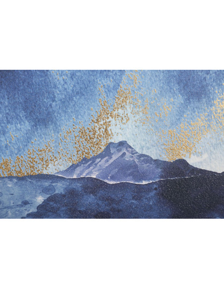Toile murale imprimée et peinte Arbres et Montagnes Bleu Blanc Doré 80x120 Mountain  