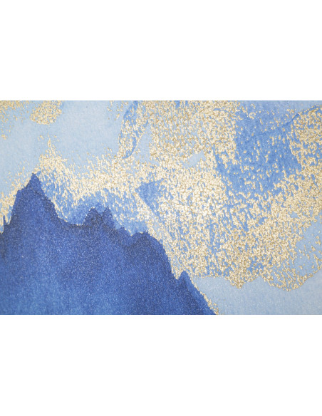 Toile murale imprimée et peinte Arbres et Montagnes Bleu Blanc Doré 80x120 Mountain  