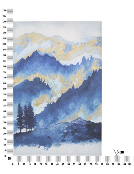 Toile murale imprimée et peinte Arbres et Montagnes Bleu Blanc Doré 80x120 Mountain  