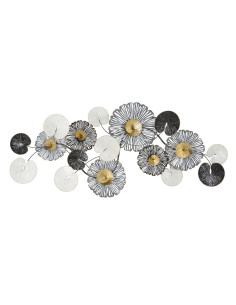Grande Déco murale moderne Fleurs 143x64 en Métal Noir Doré Blanc Troby 