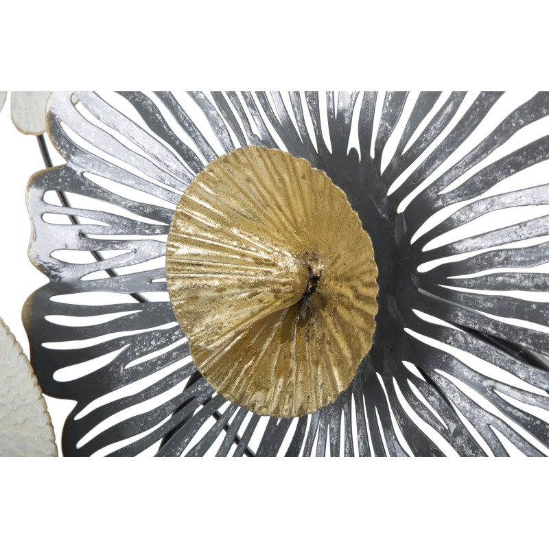 Grande Déco murale moderne Fleurs 143x64 en Métal Noir Doré Blanc Troby 