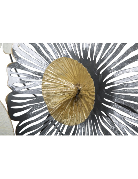 Grande Déco murale moderne Fleurs 143x64 en Métal Noir Doré Blanc Troby 