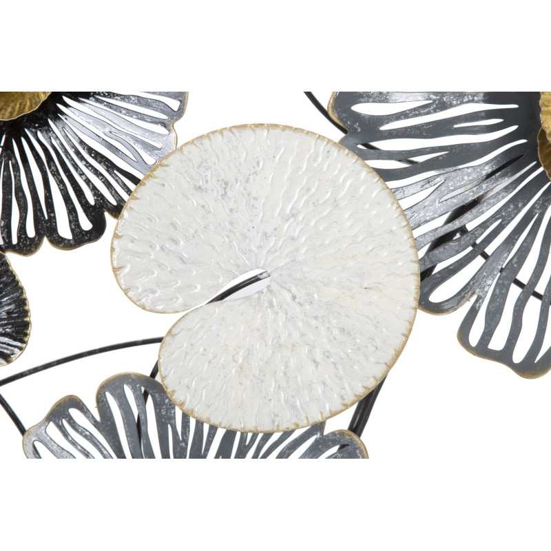Grande Déco murale moderne Fleurs 143x64 en Métal Noir Doré Blanc Troby 