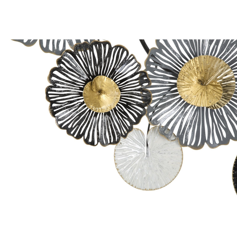 Grande Déco murale moderne Fleurs 143x64 en Métal Noir Doré Blanc Troby 