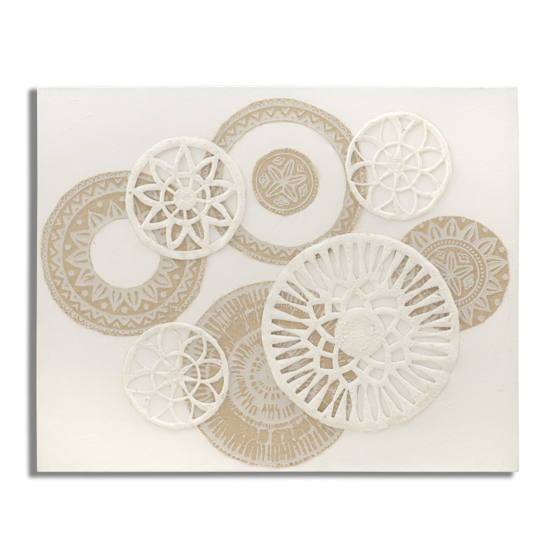 Toile murale imprimée et peinte Motif Bohème chic Beige Blanc crème 80x100 Icer 