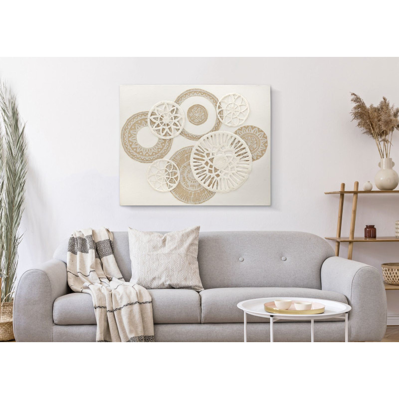 Toile murale imprimée et peinte Motif Bohème chic Beige Blanc crème 80x100 Icer 