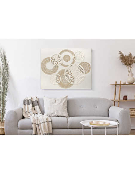 Toile murale imprimée et peinte Motif Bohème chic Beige Blanc crème 80x100 Icer 