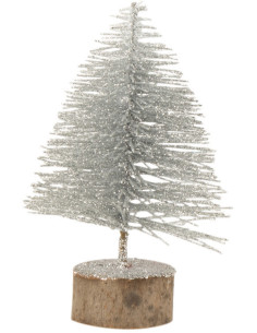 Décoration sur pied Sapin de Noël 15 cm en Plastique Argenté Avec paillettes - 1