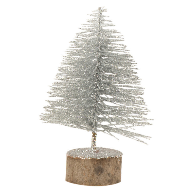 Décoration sur pied Sapin de Noël 15 cm en Plastique Argenté Avec paillettes - 1