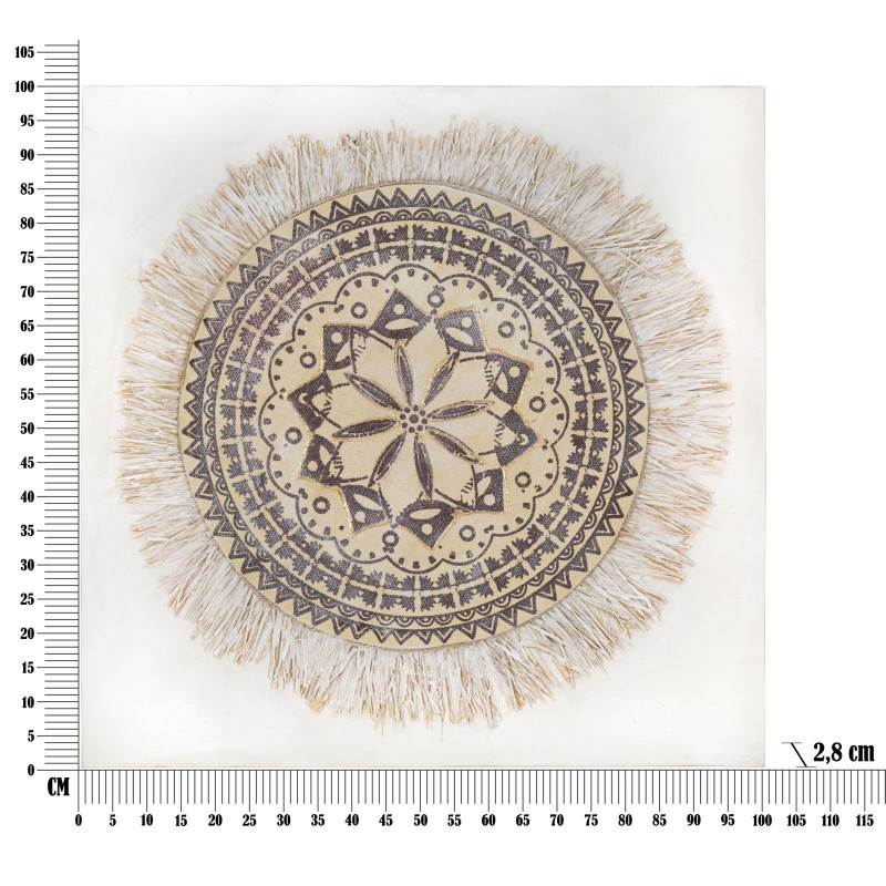 Toile murale imprimée et peinte Motif Bohème chic Beige Marron Blanc crème 100x100 Malindi 