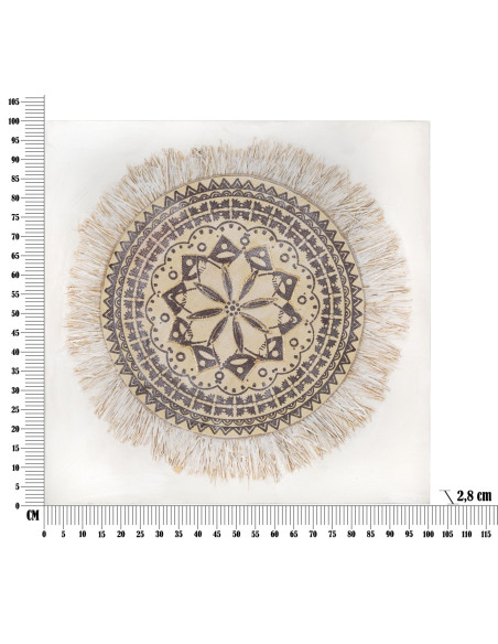 Toile murale imprimée et peinte Motif Bohème chic Beige Marron Blanc crème 100x100 Malindi 