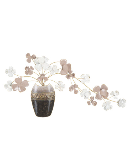 Déco murale originale Vase avec Fleurs 87x46 en Métal Marron Blanc Rose Kyran 