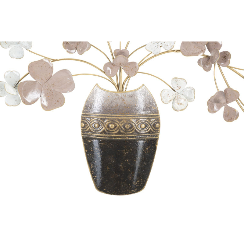 Déco murale originale Vase avec Fleurs 87x46 en Métal Marron Blanc Rose Kyran 