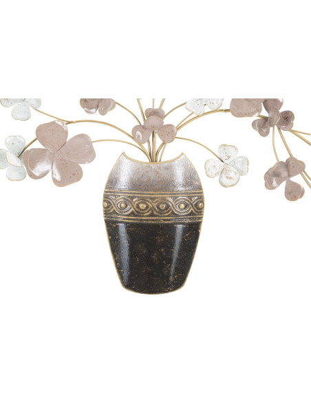 Déco murale originale Vase avec Fleurs 87x46 en Métal Marron Blanc Rose Kyran 