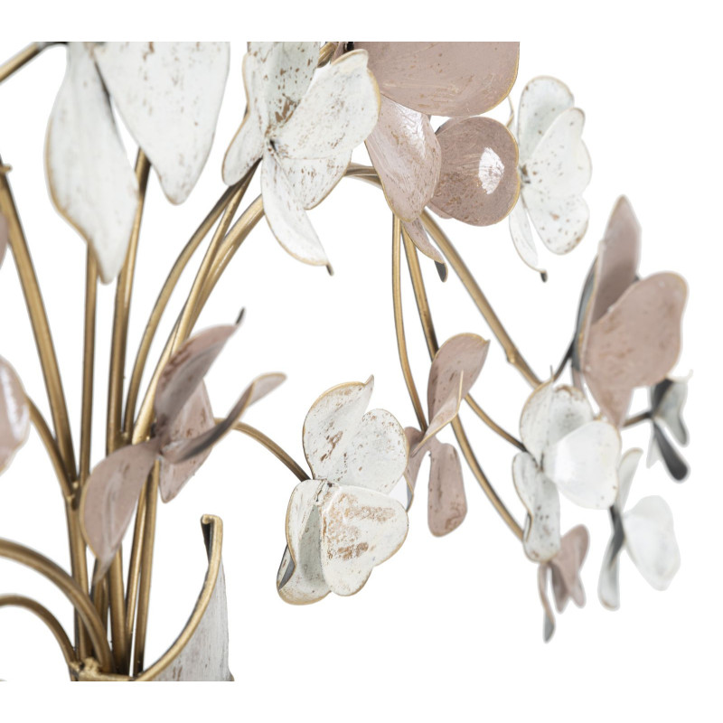 Déco murale originale Vase avec Fleurs 87x46 en Métal Marron Blanc Rose Kyran 