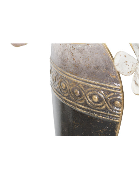 Déco murale originale Vase avec Fleurs 87x46 en Métal Marron Blanc Rose Kyran 
