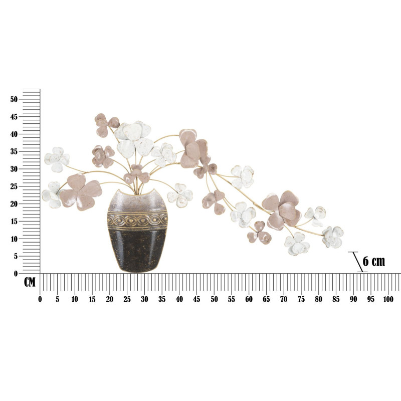 Déco murale originale Vase avec Fleurs 87x46 en Métal Marron Blanc Rose Kyran 