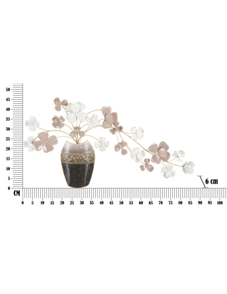 Déco murale originale Vase avec Fleurs 87x46 en Métal Marron Blanc Rose Kyran 
