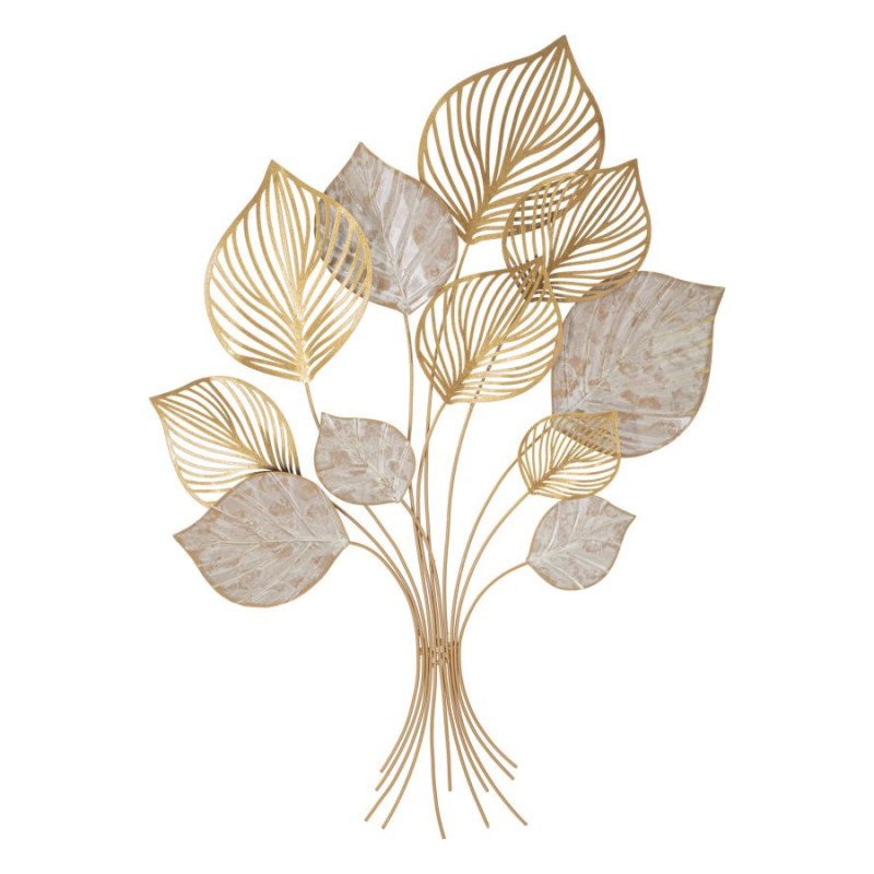 Grande Déco murale moderne Feuilles 63x85 en Métal Doré Beige Felix 
