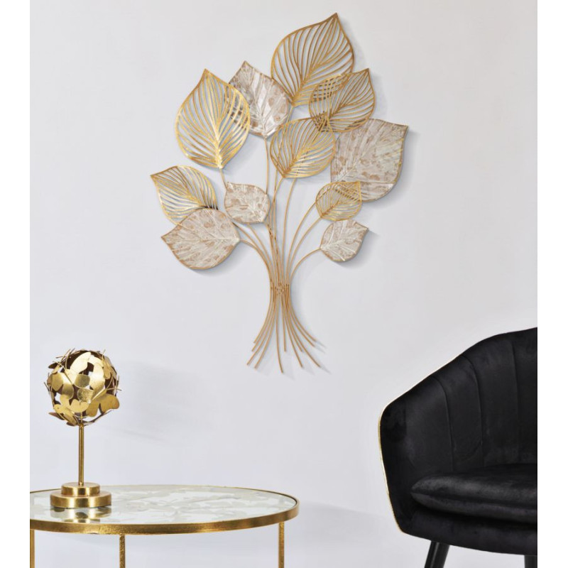 Grande Déco murale moderne Feuilles 63x85 en Métal Doré Beige Felix 