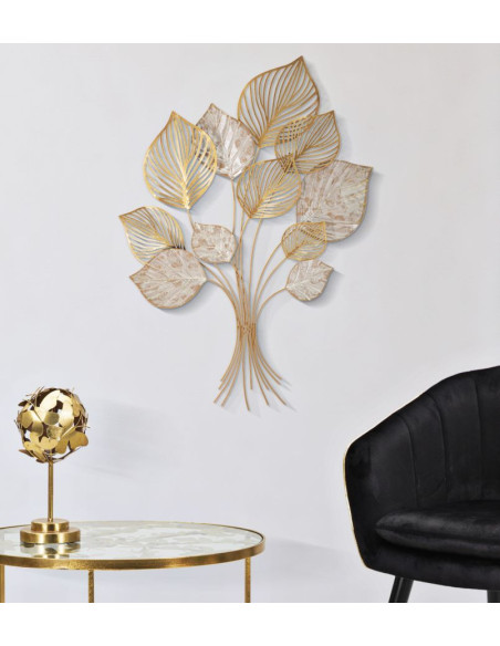 Grande Déco murale moderne Feuilles 63x85 en Métal Doré Beige Felix 