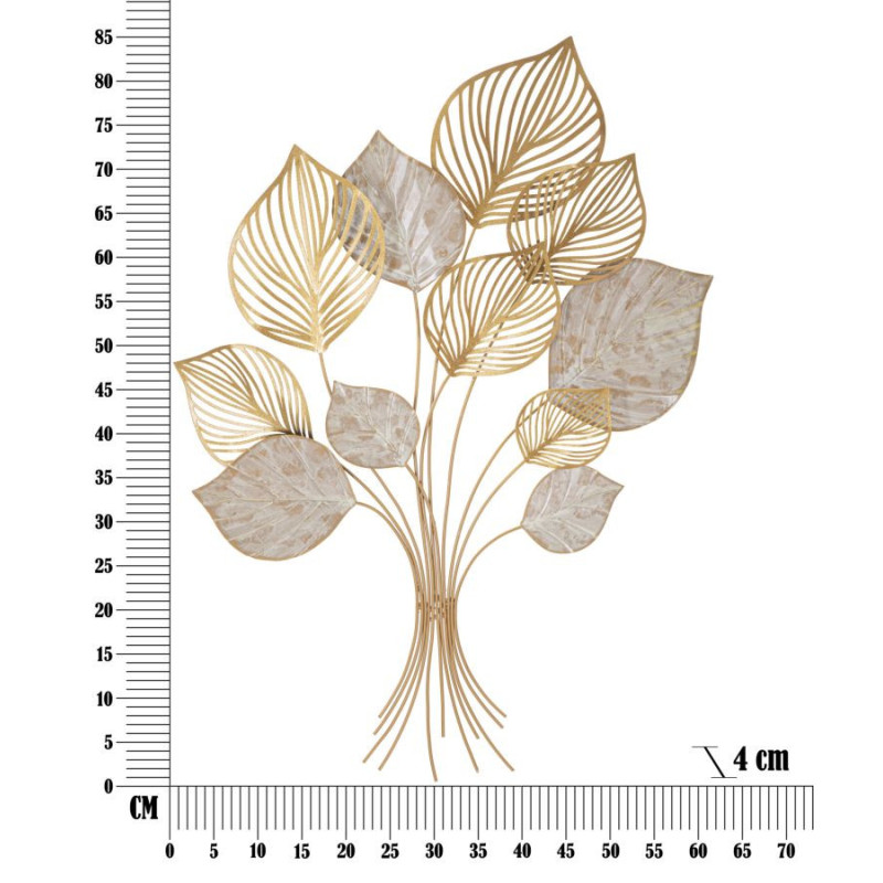 Grande Déco murale moderne Feuilles 63x85 en Métal Doré Beige Felix 