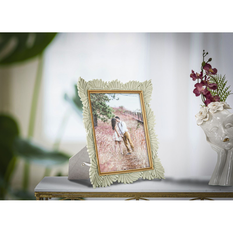 Cadre photo moderne Feuilles en Résine Blanc pour photo 20x25 cm Pinty 