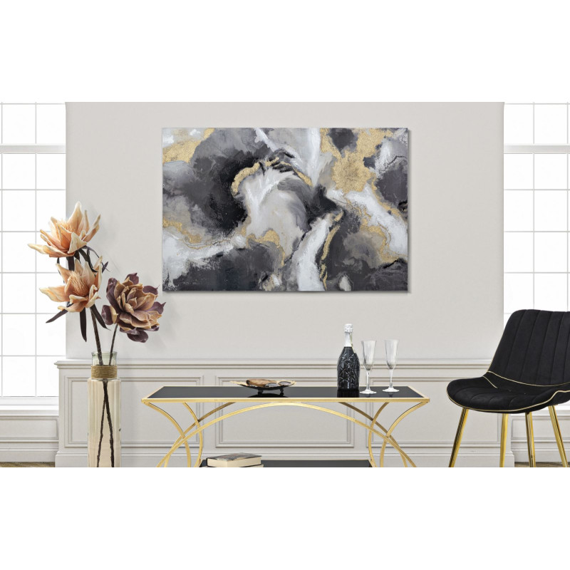 Toile murale peinte Motif abstrait Noir Gris Doré 120x80 Richy 
