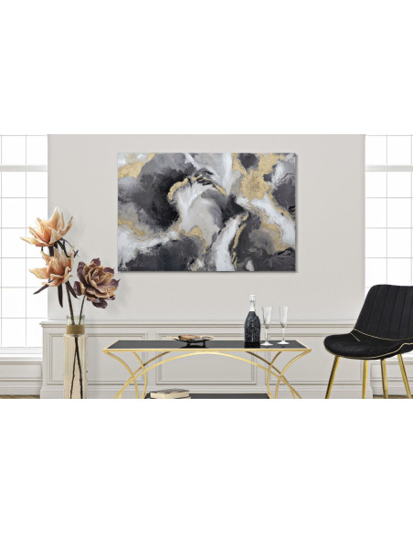 Toile murale peinte Motif abstrait Noir Gris Doré 120x80 Richy 