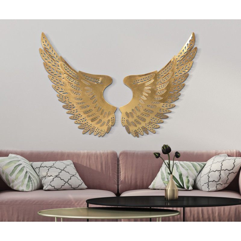 Grande Déco murale originale 2 Ailes 180x43 en Métal Doré Fylor 
