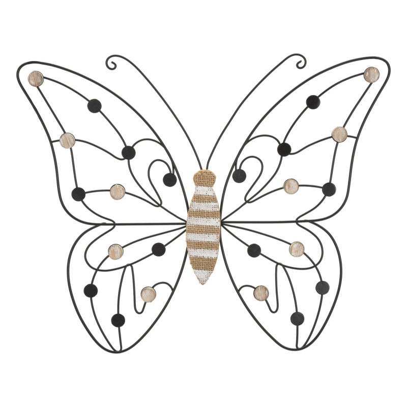 Déco murale originale Papillon 39x33 en Métal Noir Bois Naturel Blanc Butterfly 