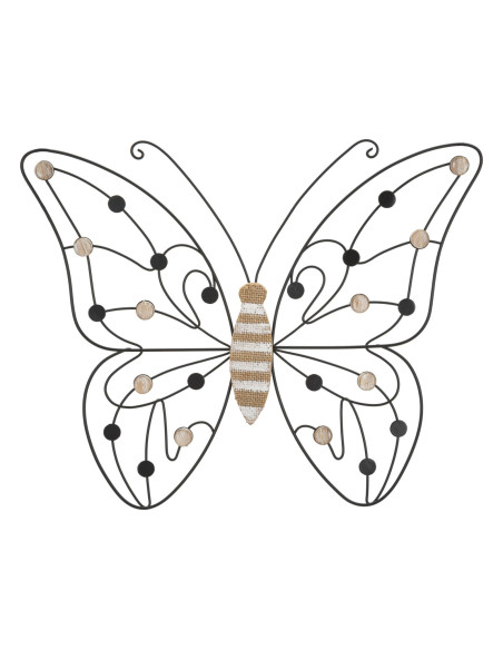 Déco murale originale Papillon 39x33 en Métal Noir Bois Naturel Blanc Butterfly 