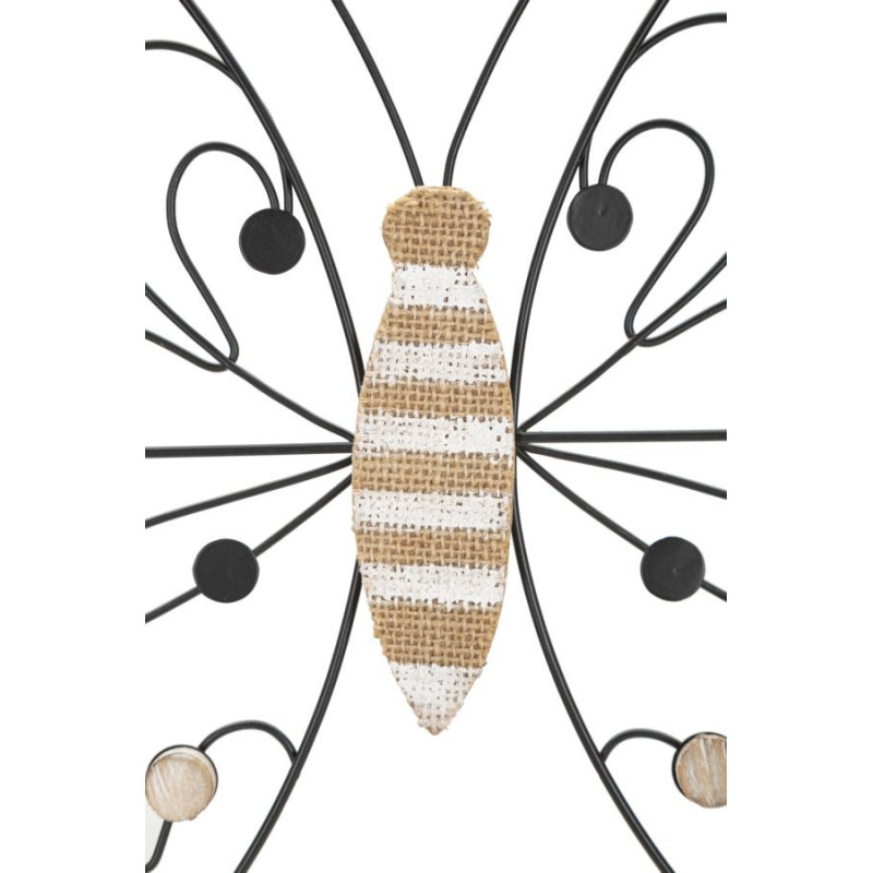 Déco murale originale Papillon 39x33 en Métal Noir Bois Naturel Blanc Butterfly 