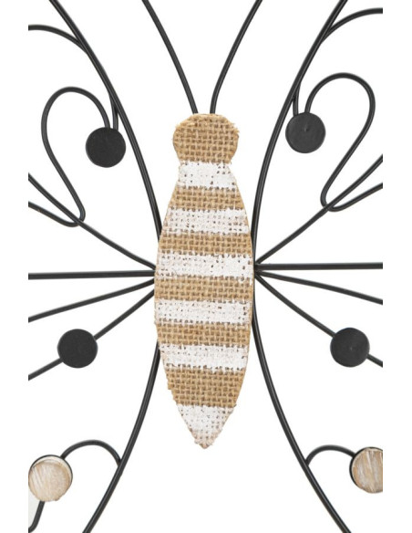 Déco murale originale Papillon 39x33 en Métal Noir Bois Naturel Blanc Butterfly 