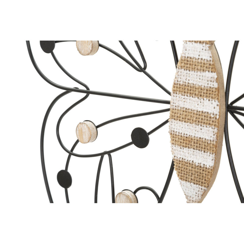 Déco murale originale Papillon 39x33 en Métal Noir Bois Naturel Blanc Butterfly 