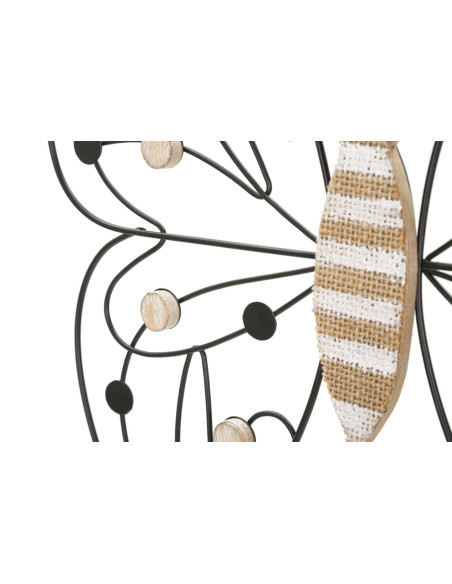 Déco murale originale Papillon 39x33 en Métal Noir Bois Naturel Blanc Butterfly 