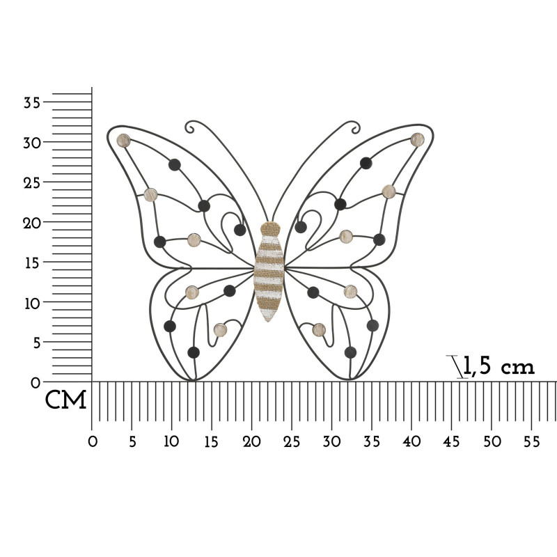 Déco murale originale Papillon 39x33 en Métal Noir Bois Naturel Blanc Butterfly 