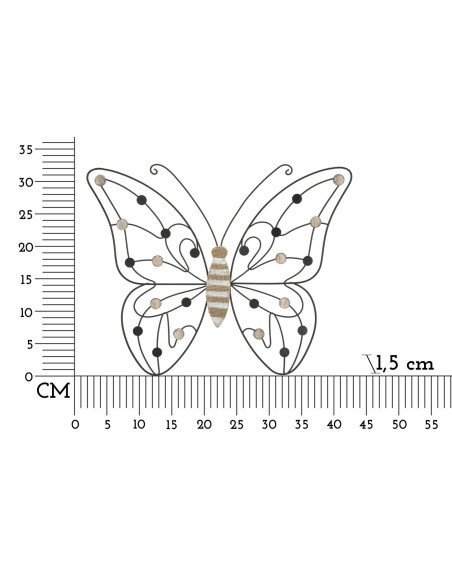 Déco murale originale Papillon 39x33 en Métal Noir Bois Naturel Blanc Butterfly 