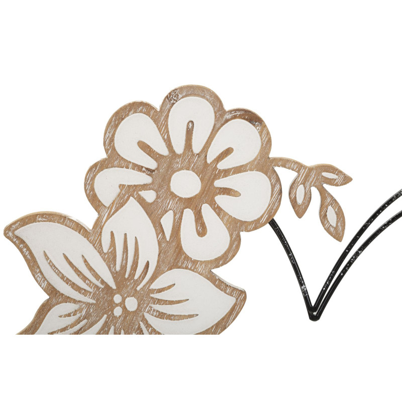 Déco murale moderne Coeur et Fleur 50x45 en Métal Noir Bois Blanc Naturel Selin 