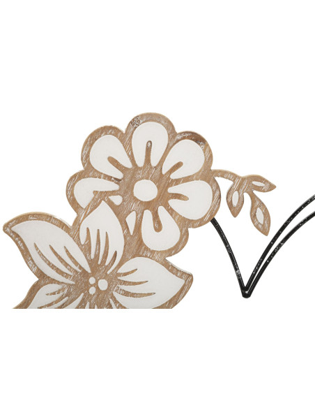Déco murale moderne Coeur et Fleur 50x45 en Métal Noir Bois Blanc Naturel Selin 