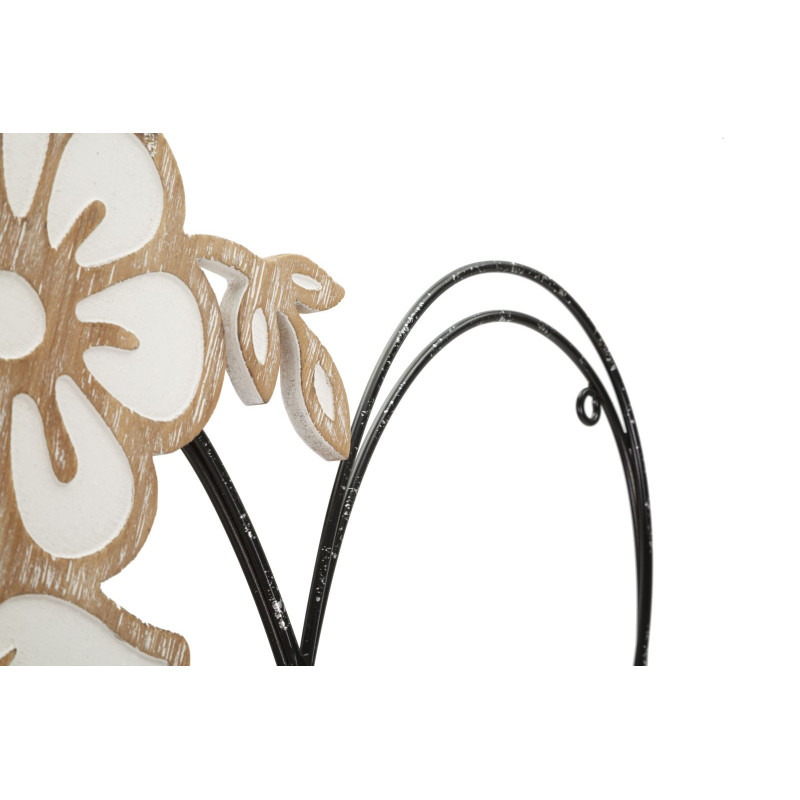 Déco murale moderne Coeur et Fleur 50x45 en Métal Noir Bois Blanc Naturel Selin 