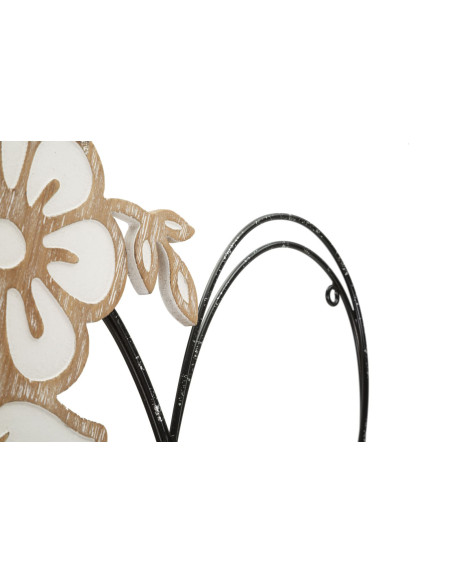 Déco murale moderne Coeur et Fleur 50x45 en Métal Noir Bois Blanc Naturel Selin 