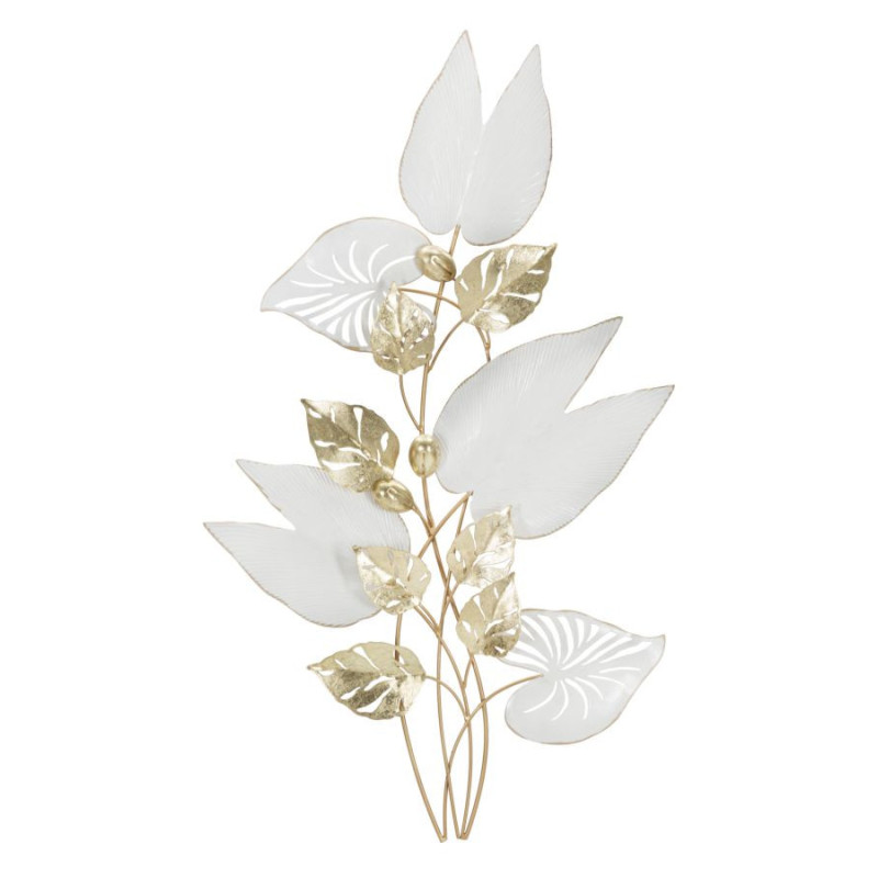Grande Déco murale Bouquet de feuilles 52x90 en Métal Blanc Doré Pitch 