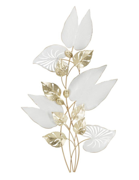 Grande Déco murale Bouquet de feuilles 52x90 en Métal Blanc Doré Pitch 