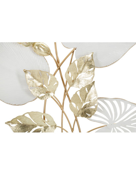 Grande Déco murale Bouquet de feuilles 52x90 en Métal Blanc Doré Pitch 